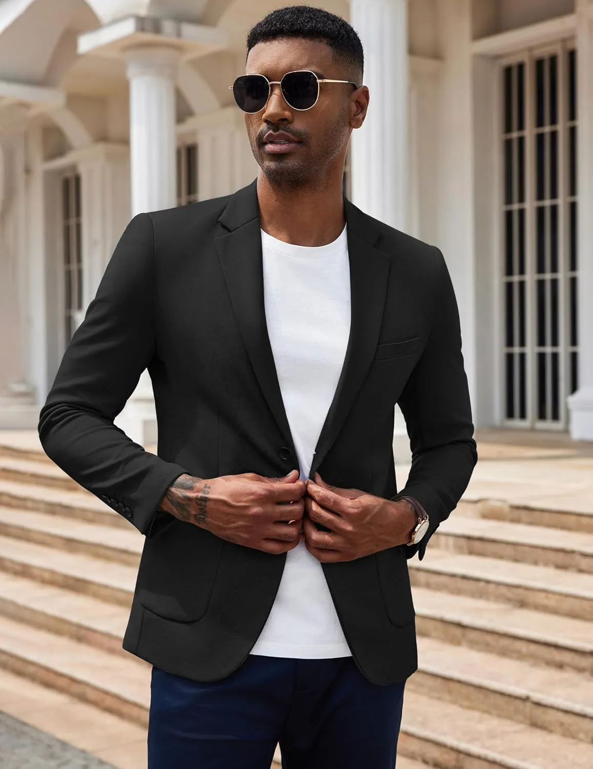 COOFANDY Men's Casual Knit Blazer Slim Fit Sport Coat Stretch Two Button Suit Jacket