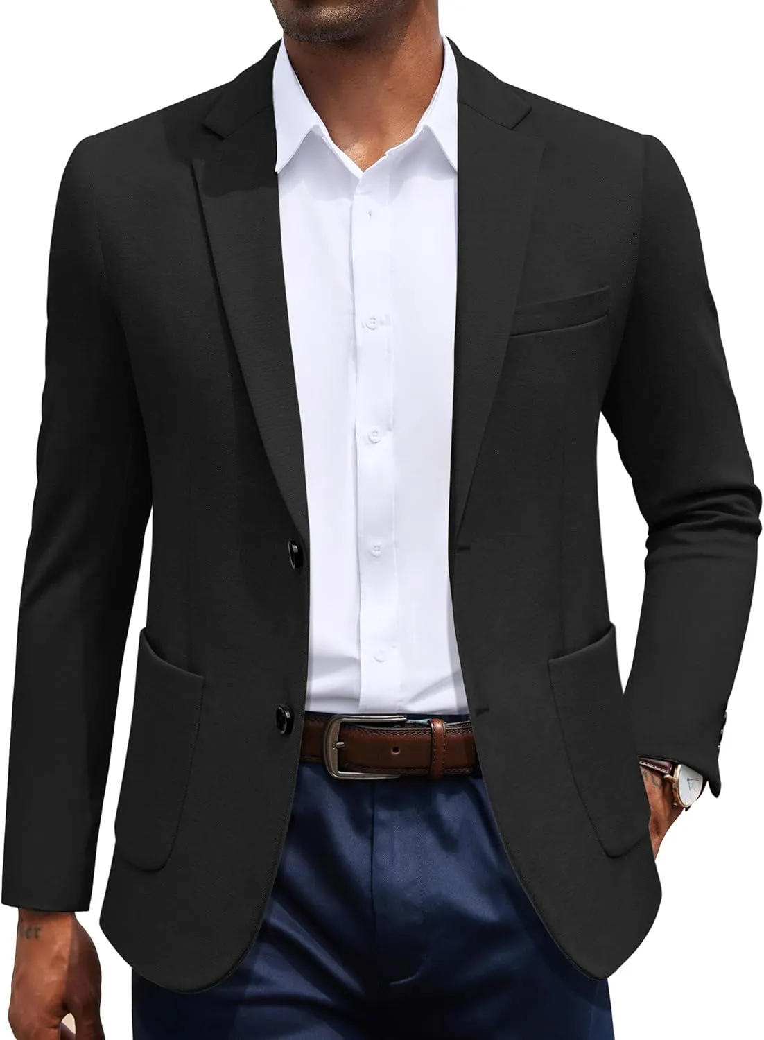 COOFANDY Men's Casual Knit Blazer Slim Fit Sport Coat Stretch Two Button Suit Jacket