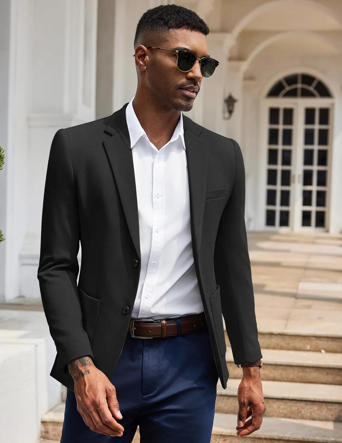 COOFANDY Men's Casual Knit Blazer Slim Fit Sport Coat Stretch Two Button Suit Jacket