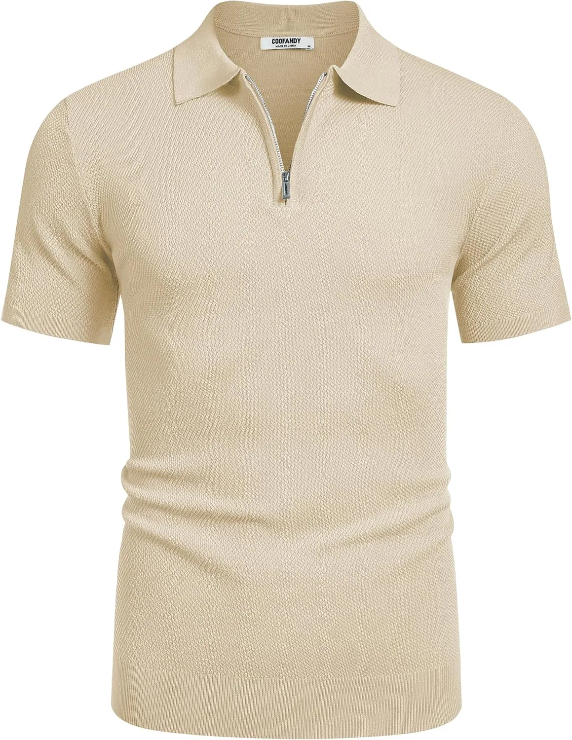 COOFANDY Mens Textured Knit Polo Shirts Zipper Polo Shirts Short Sleeve Casual Lightweight Golf Shirt