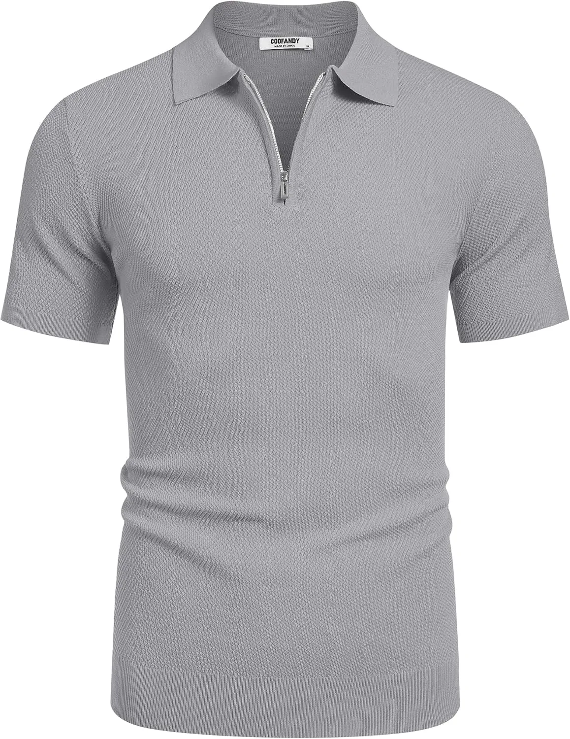 COOFANDY Mens Textured Knit Polo Shirts Zipper Polo Shirts Short Sleeve Casual Lightweight Golf Shirt