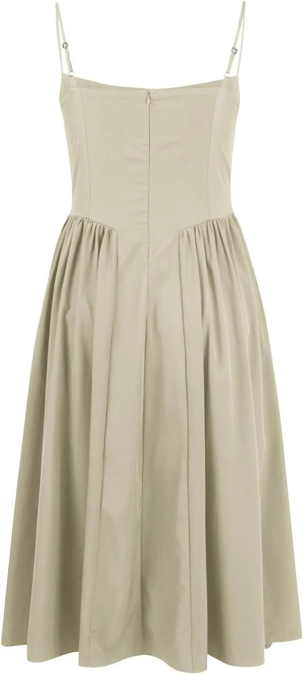 Corset Dress for Women Spaghetti Strap Bustier Pleated Hem Low Cut Midi Party Dresses 2025 Prom Dress with Pockets