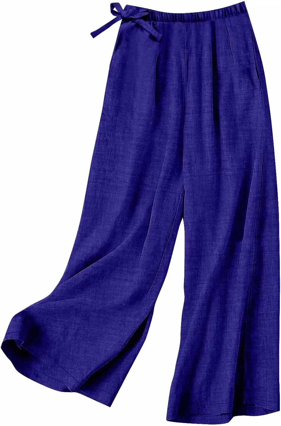 Cotton Linen Pants for Women Summer High Elastic Waist Drawstring Wide Leg Trousers Casual Comfy Pants with Pockets