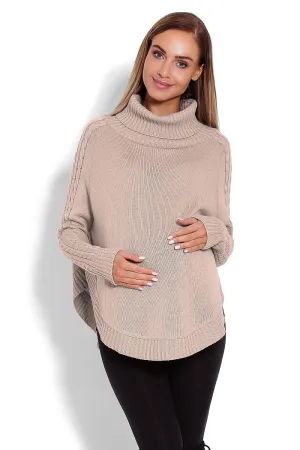 Cozy Chic Poncho with Turtleneck & Braided Sleeve Details – Unique Rounded Bottom Design
