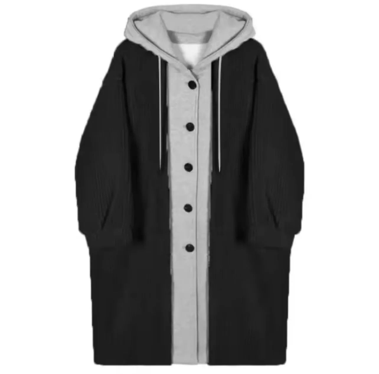 Cozy Oversized Faked Two Piece Hooded Coat with Fleece Lining