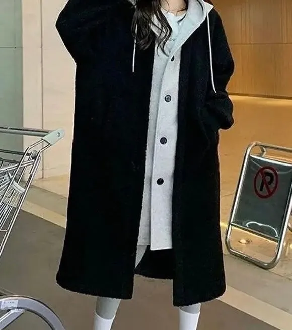 Cozy Oversized Faked Two Piece Hooded Coat with Fleece Lining