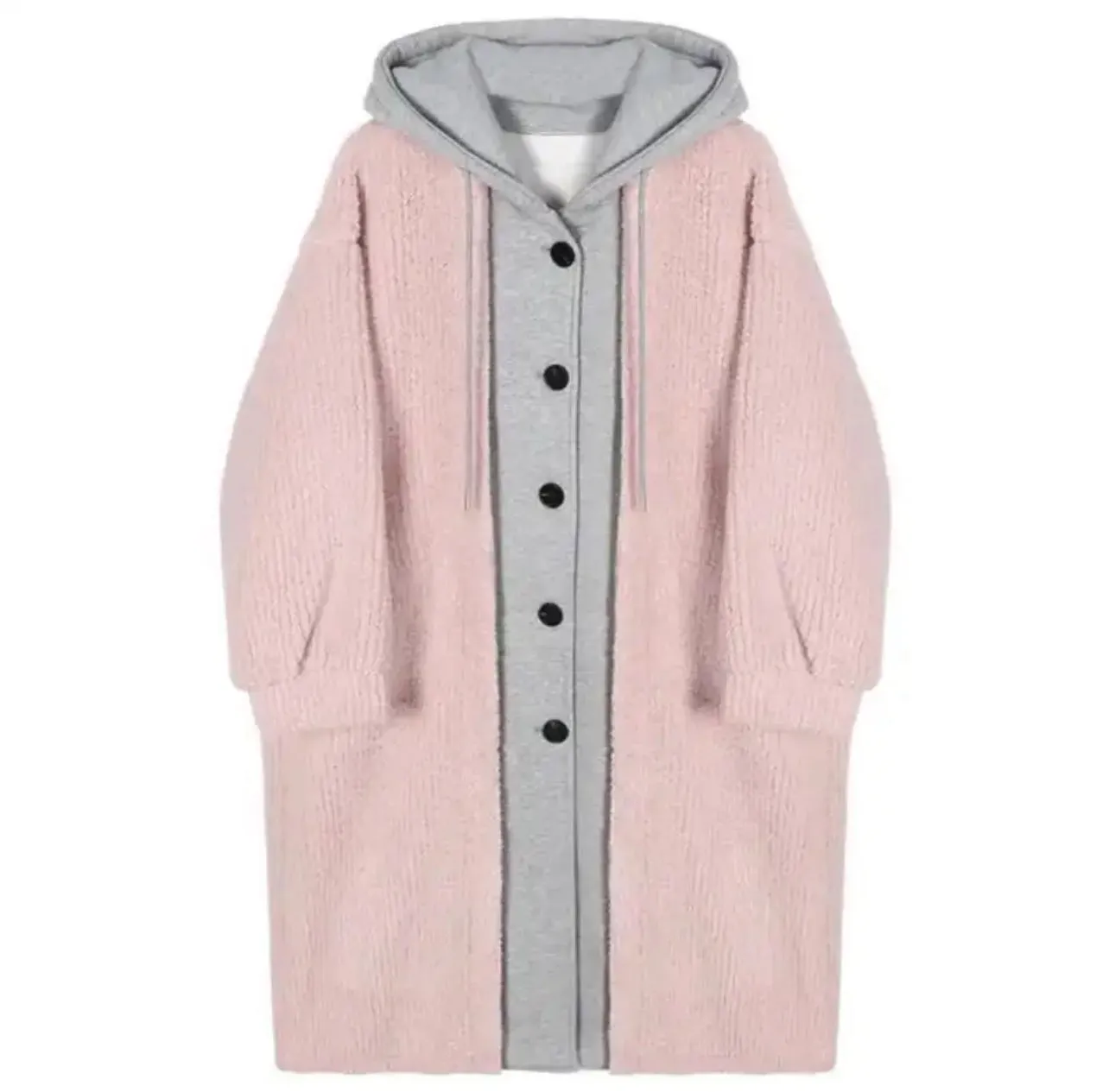 Cozy Oversized Faked Two Piece Hooded Coat with Fleece Lining
