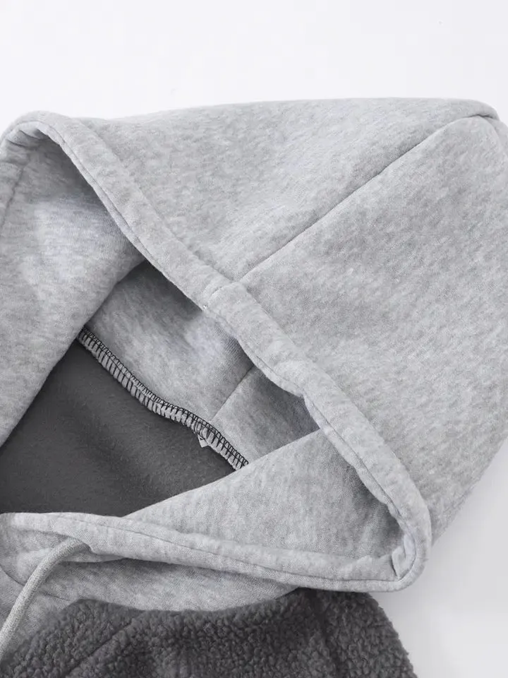 Cozy Oversized Faked Two Piece Hooded Coat with Fleece Lining