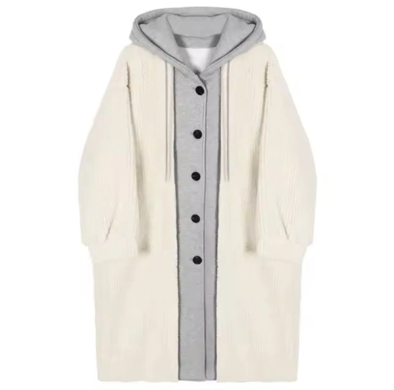 Cozy Oversized Faked Two Piece Hooded Coat with Fleece Lining