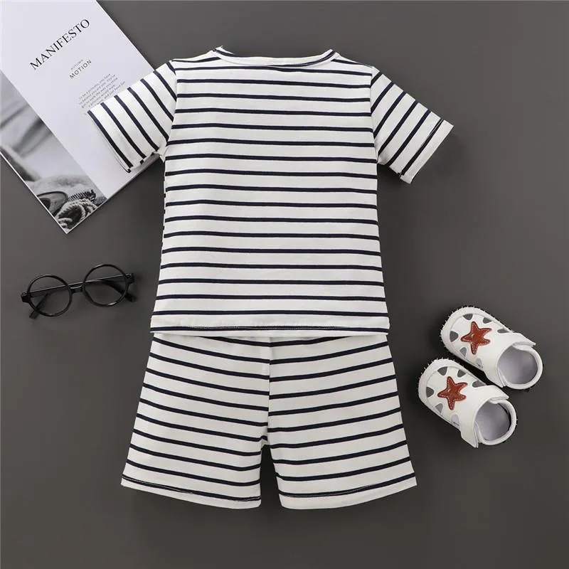 Cute Lion Printed Strip Tee and Shorts Set