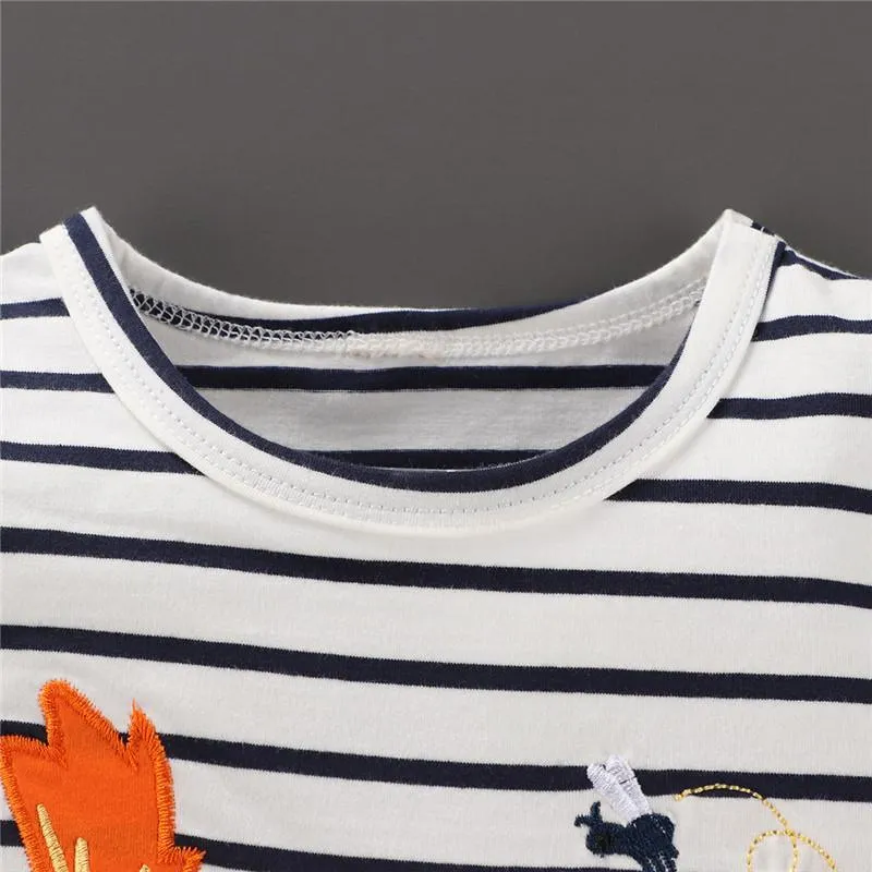 Cute Lion Printed Strip Tee and Shorts Set
