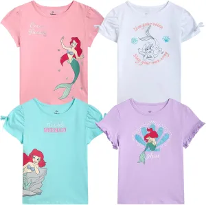 Disney Princess Ariel Rapunzel Belle Cinderella Minnie Mouse Girls Shirts - 4 Pack Girls T Shirts for Toddler & Little Girls