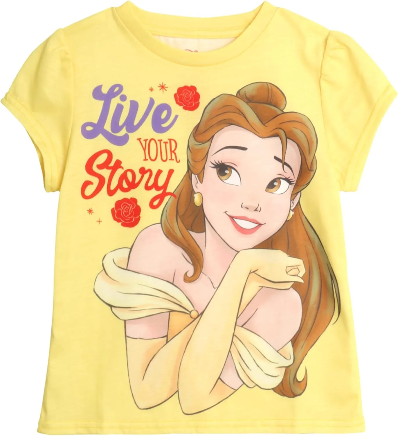 Disney Princess Ariel Rapunzel Belle Cinderella Minnie Mouse Girls Shirts - 4 Pack Girls T Shirts for Toddler & Little Girls