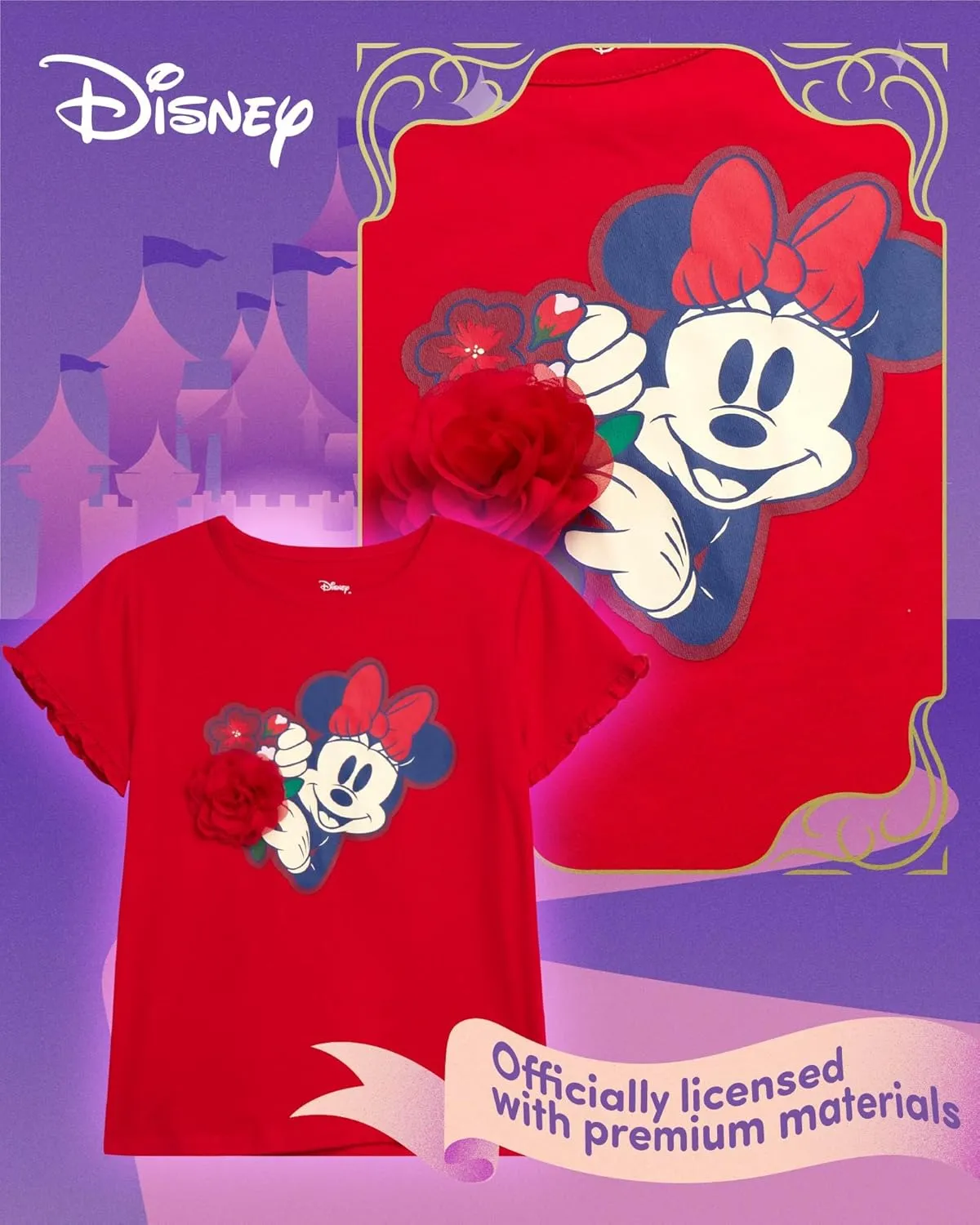Disney Princess Ariel Rapunzel Belle Cinderella Minnie Mouse Girls Shirts - 4 Pack Girls T Shirts for Toddler & Little Girls