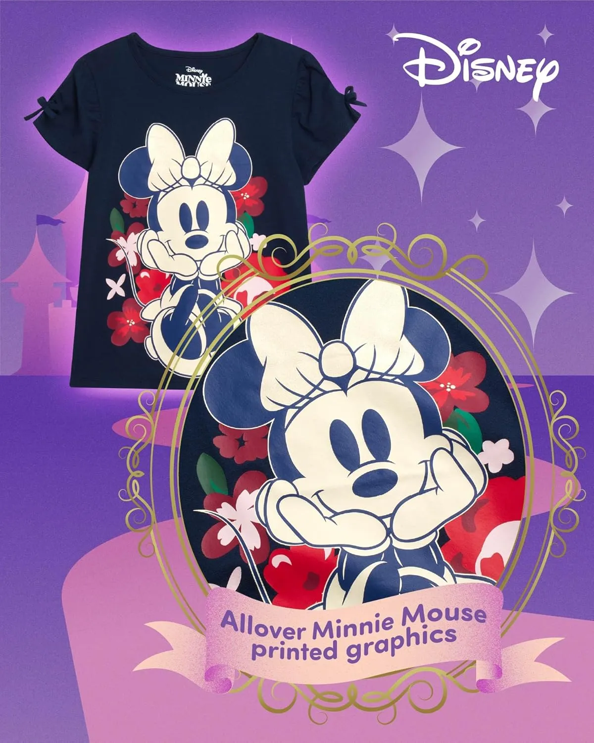 Disney Princess Ariel Rapunzel Belle Cinderella Minnie Mouse Girls Shirts - 4 Pack Girls T Shirts for Toddler & Little Girls