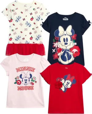 Disney Princess Ariel Rapunzel Belle Cinderella Minnie Mouse Girls Shirts - 4 Pack Girls T Shirts for Toddler & Little Girls