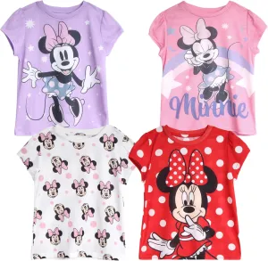 Disney Princess Ariel Rapunzel Belle Cinderella Minnie Mouse Girls Shirts - 4 Pack Girls T Shirts for Toddler & Little Girls