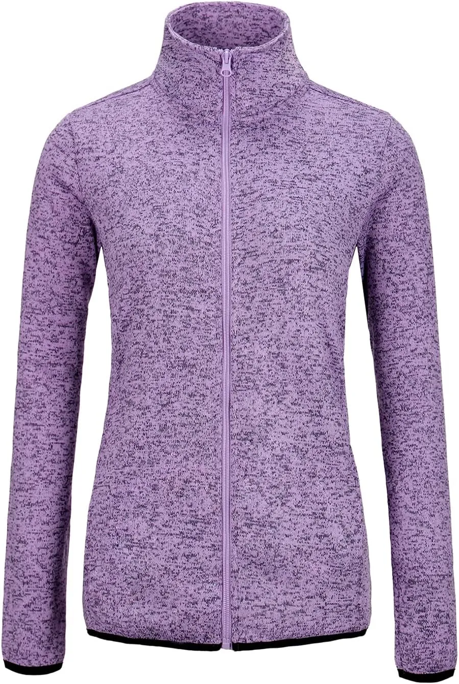 Dolcevida Women's Long Sleeve Sweater Fleece Zip Up Speckled Jacket with Pockets
