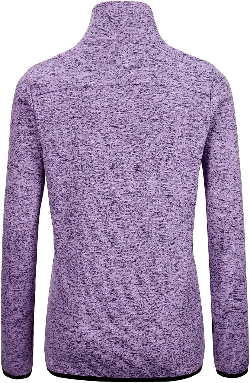 Dolcevida Women's Long Sleeve Sweater Fleece Zip Up Speckled Jacket with Pockets