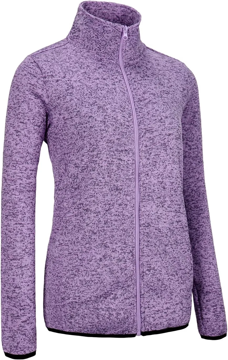 Dolcevida Women's Long Sleeve Sweater Fleece Zip Up Speckled Jacket with Pockets