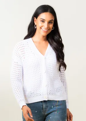 Elena Wang Top - Open Weave Cardi - White
