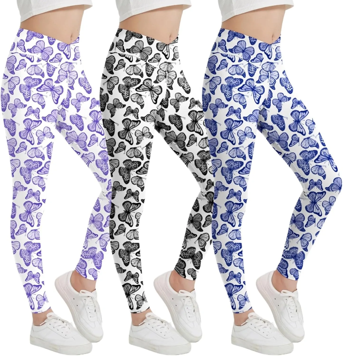 EXARUS Girls Leggings Skinny/Flare Yoga Pants Lightweight Flat/Crossover Waist Multipack Dance High Waisted Soft 6-14Y