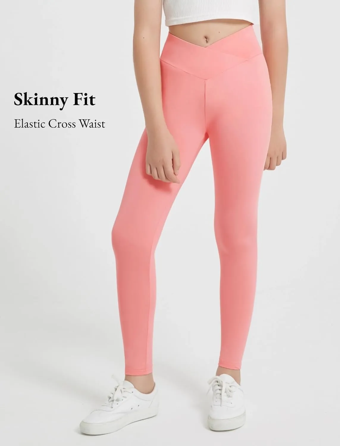 EXARUS Girls Leggings Skinny/Flare Yoga Pants Lightweight Flat/Crossover Waist Multipack Dance High Waisted Soft 6-14Y