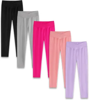 EXARUS Girls Leggings Skinny/Flare Yoga Pants Lightweight Flat/Crossover Waist Multipack Dance High Waisted Soft 6-14Y