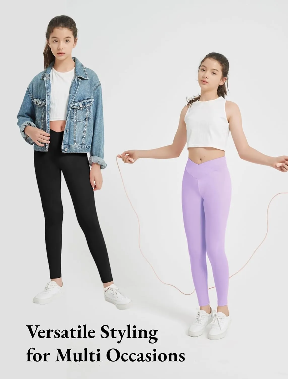 EXARUS Girls Leggings Skinny/Flare Yoga Pants Lightweight Flat/Crossover Waist Multipack Dance High Waisted Soft 6-14Y