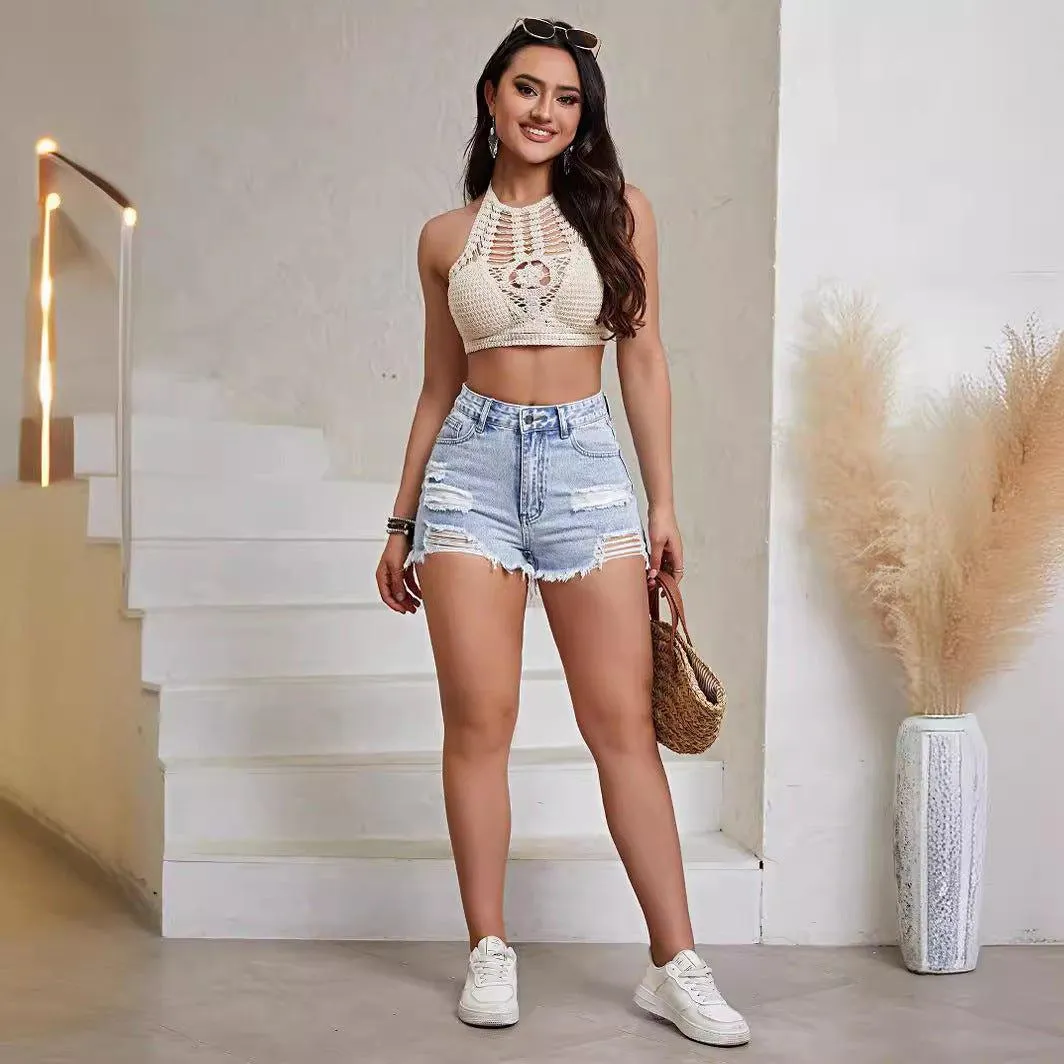 Fashion Distressed Denim Shorts - Trendy and Comfortable