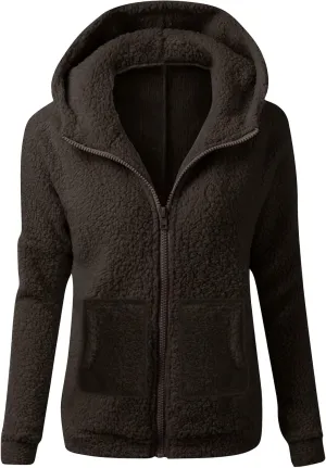 Fleece Jacket Women Plus Size Sherpa Jacket Warm Fuzzy Zip Up Hoodie Comfy Winter Coats Oversized Outerwear