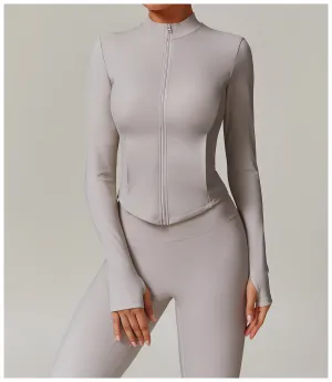 Fleece-Lined Stand Collar Yoga Jacket