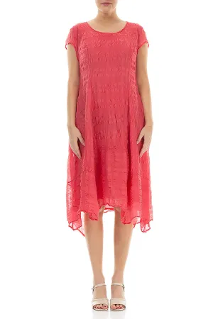 Flowy Midi Raspberry Textured Silk Dress