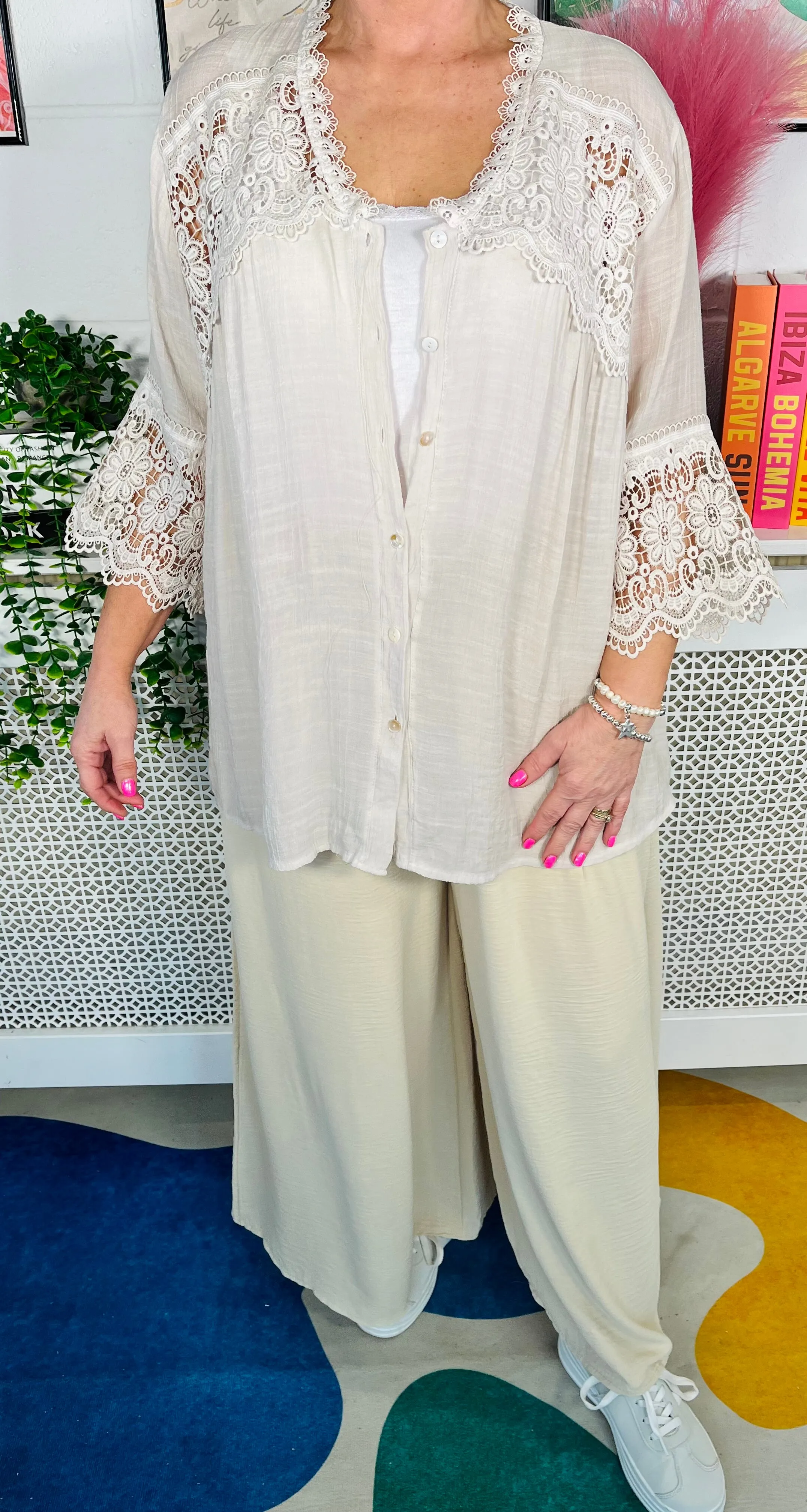 Foxglove Lightweight Button Top - Natural
