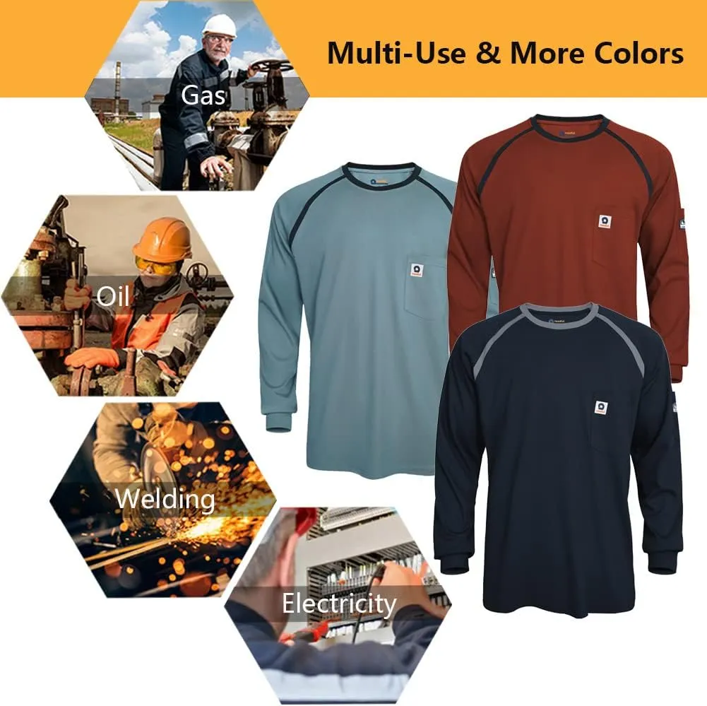 FR Shirts for Men 100% Cotton 5.5oz Lightweight NFPA2112/CAT2 Flame Resistant Shirts for Men Long Sleeve