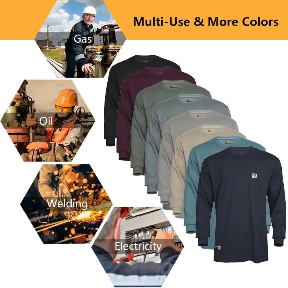 FR Shirts for Men 100% Cotton 5.5oz Lightweight NFPA2112/CAT2 Flame Resistant Shirts for Men Long Sleeve