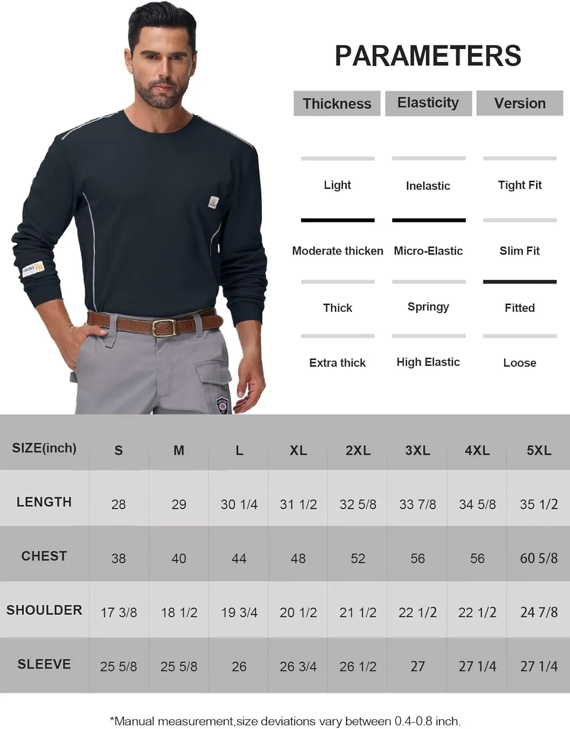 FR Shirts for Men CAT2/HRC2 6.5oz Lightweight Fire Resistant Shirts for Men Long Sleeve Crewneck T-Shirt