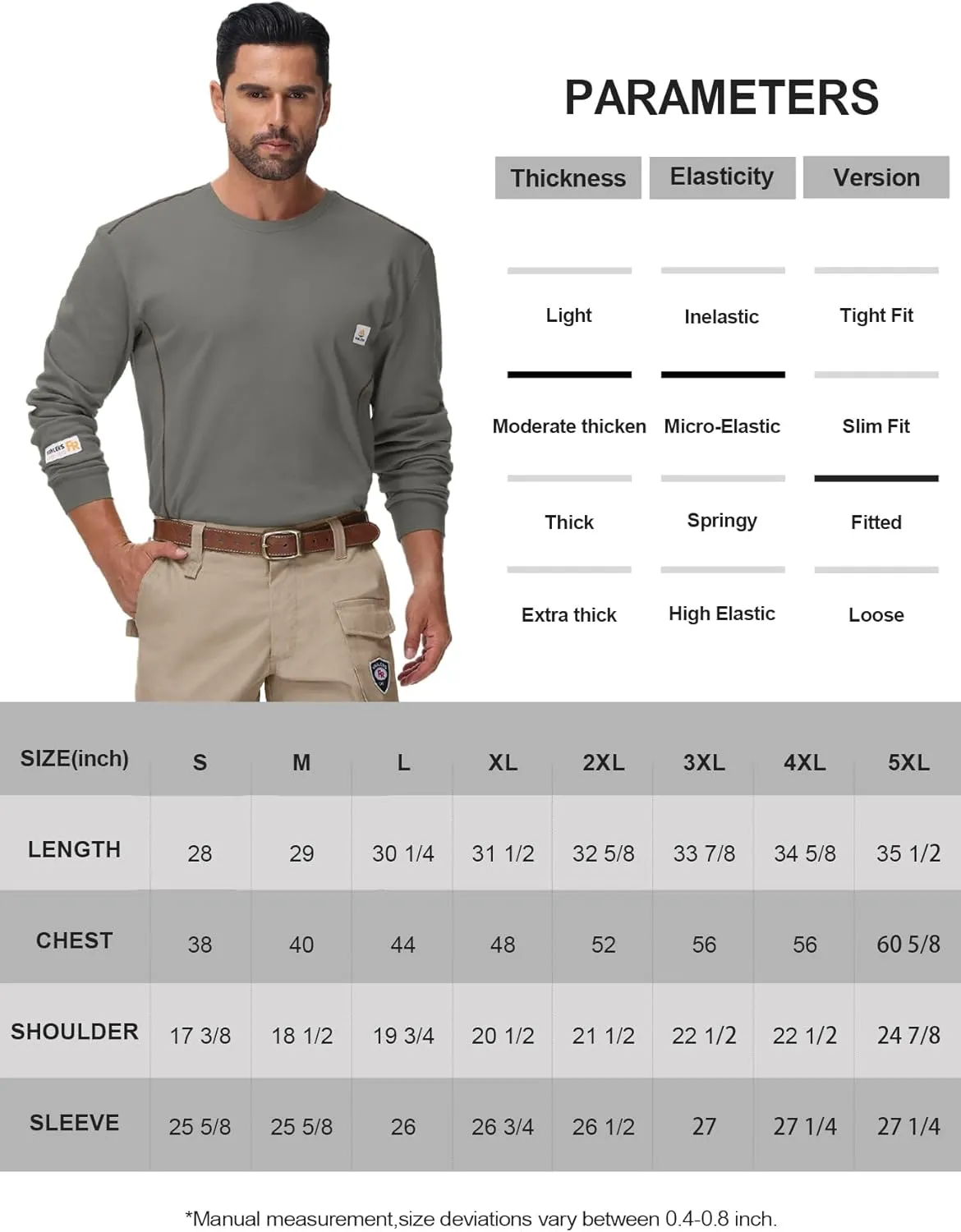 FR Shirts for Men CAT2/HRC2 6.5oz Lightweight Fire Resistant Shirts for Men Long Sleeve Crewneck T-Shirt