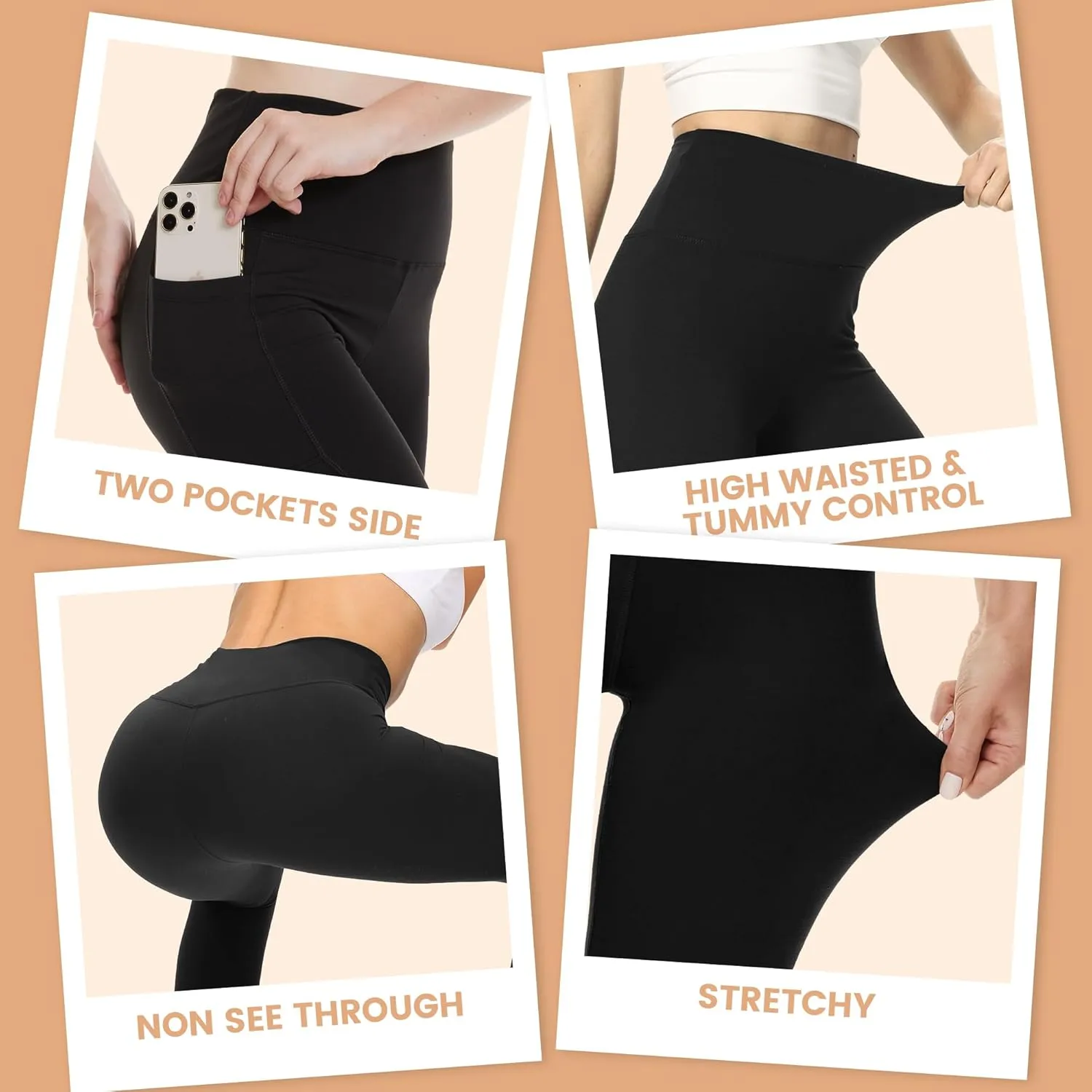 GAYHAY 3 Pack Leggings with Pockets for Women - High Waisted Tummy Control Soft Workout Gym Black Yoga Pants