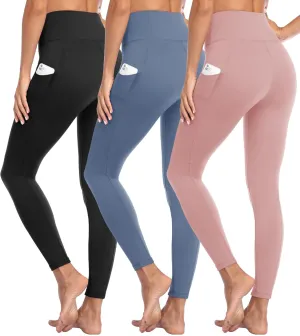 GAYHAY 3 Pack Leggings with Pockets for Women - High Waisted Tummy Control Soft Workout Gym Black Yoga Pants