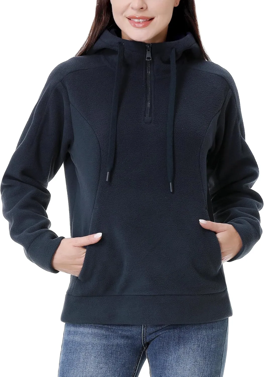 GIMECEN Women's Polar Fleece Hoodies Quarter Zip Sweatshirt Long Sleeve Sweaters Casual Pullover Jacket with Pocket