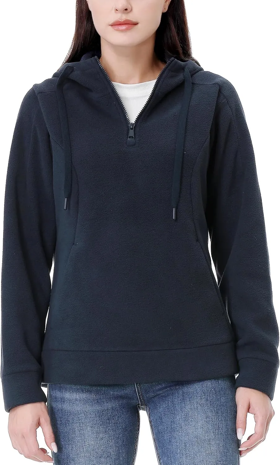 GIMECEN Women's Polar Fleece Hoodies Quarter Zip Sweatshirt Long Sleeve Sweaters Casual Pullover Jacket with Pocket
