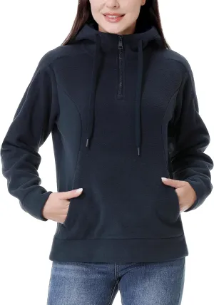 GIMECEN Women's Polar Fleece Hoodies Quarter Zip Sweatshirt Long Sleeve Sweaters Casual Pullover Jacket with Pocket