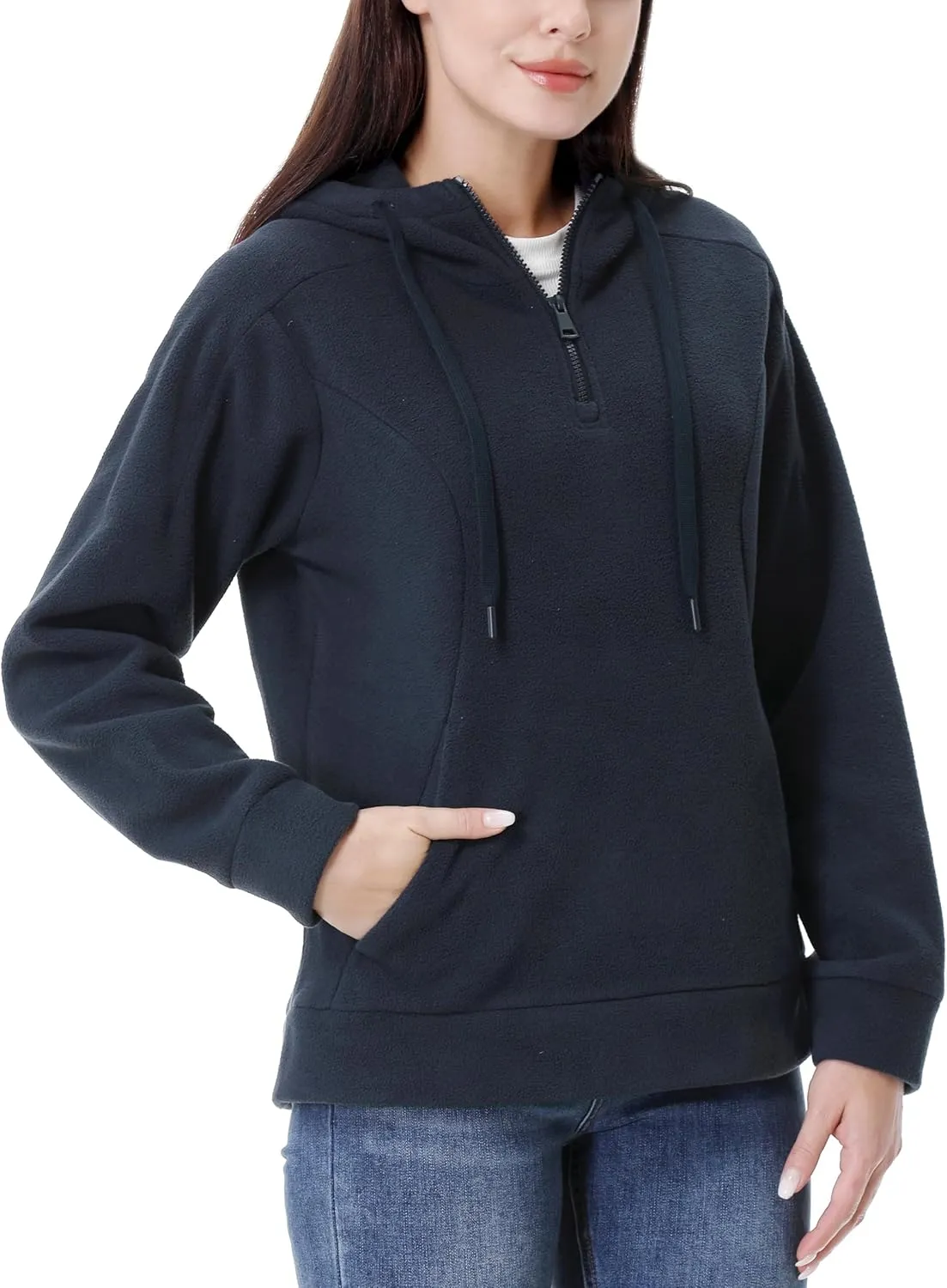 GIMECEN Women's Polar Fleece Hoodies Quarter Zip Sweatshirt Long Sleeve Sweaters Casual Pullover Jacket with Pocket