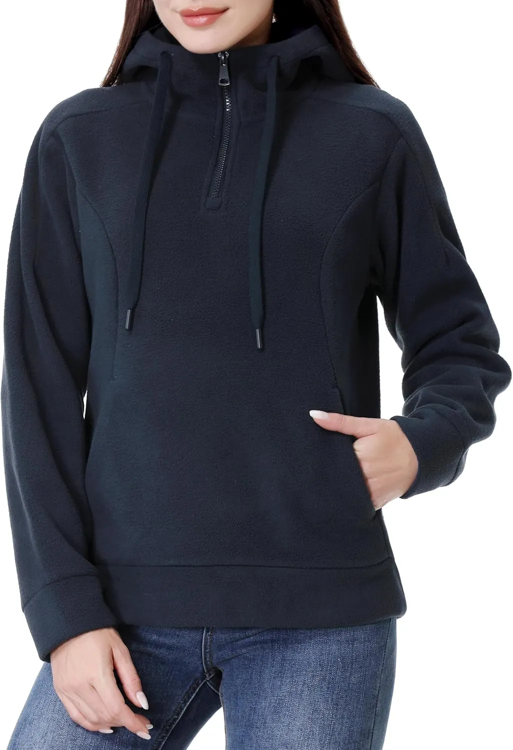 GIMECEN Women's Polar Fleece Hoodies Quarter Zip Sweatshirt Long Sleeve Sweaters Casual Pullover Jacket with Pocket