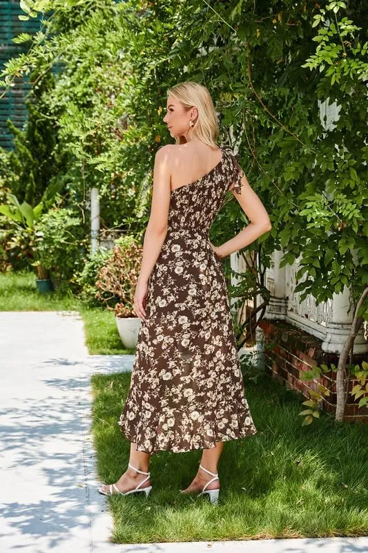 GRACE KARIN Womens Summer One Shoulder Sleeveless Dresses Floral Flowy Ruffle High Low Wedding Guest Maxi Sundresses