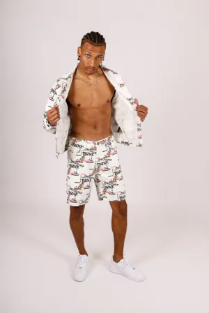 Graffiti Printed White Denim Shorts