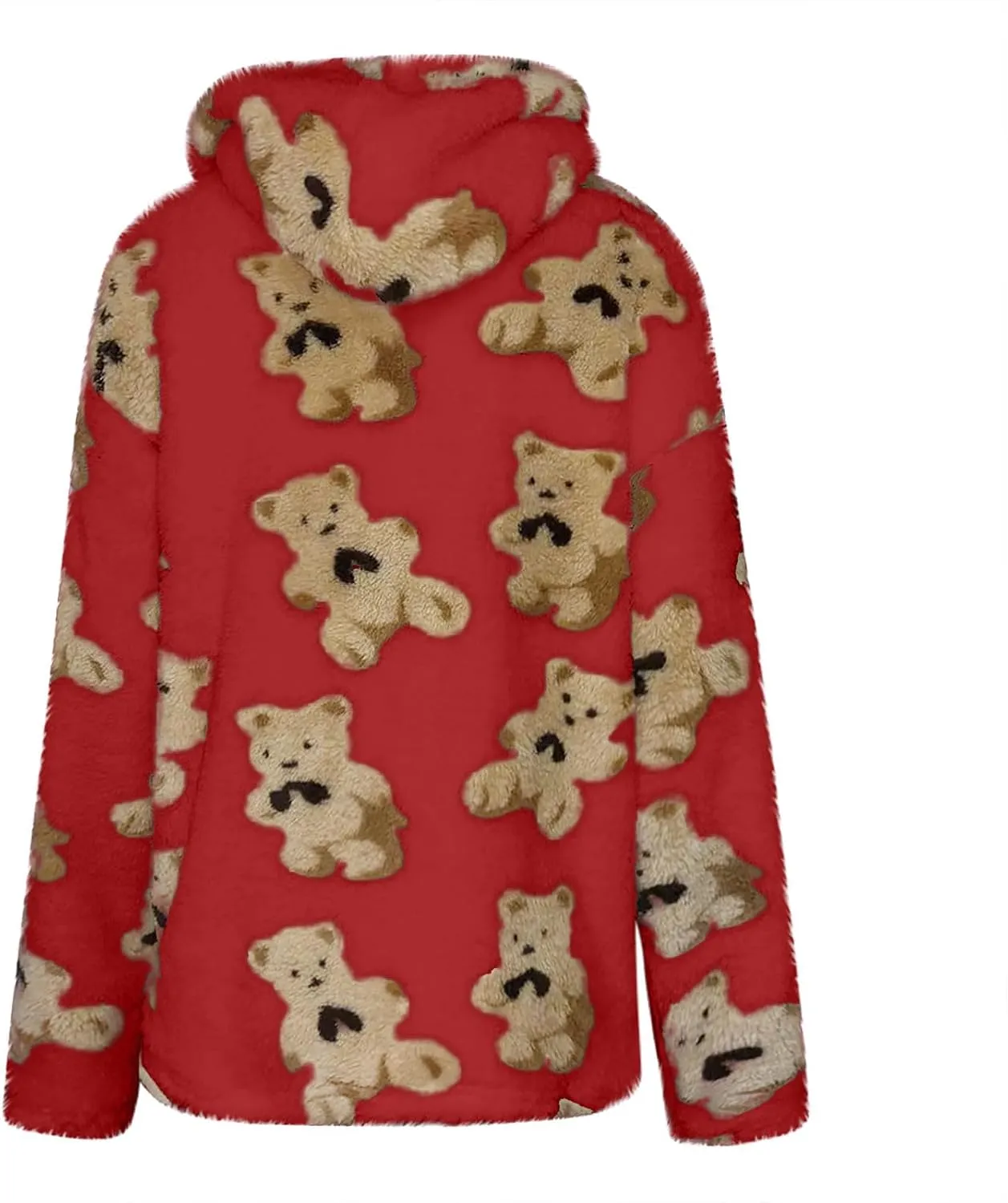 Hoodies For Teen Girls Oversized Sherpa Hoodie Women Fuzzy Fleece Hooded Sweatshirt Cute Teddy Bear Print Pullover Tops