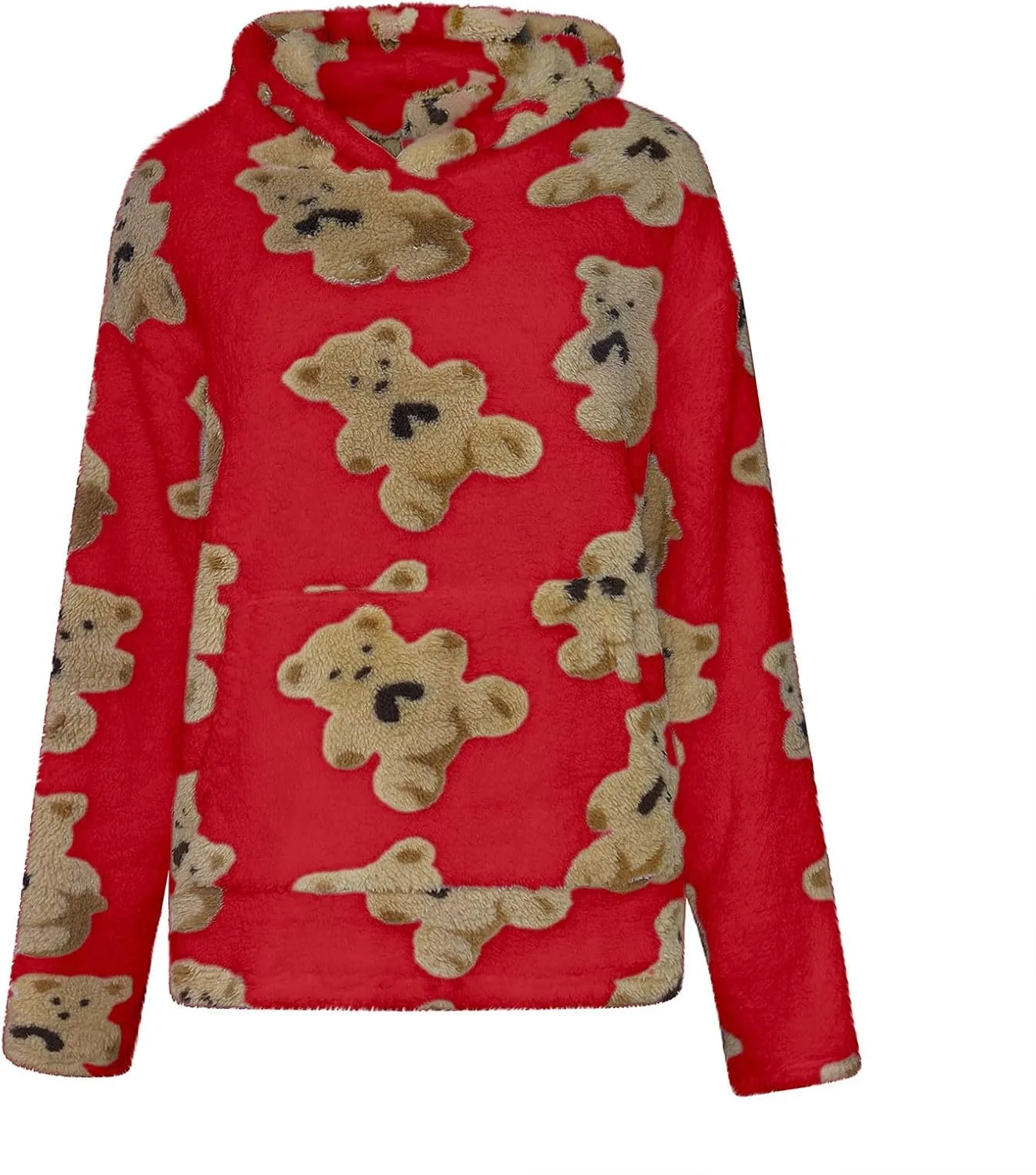 Hoodies For Teen Girls Oversized Sherpa Hoodie Women Fuzzy Fleece Hooded Sweatshirt Cute Teddy Bear Print Pullover Tops