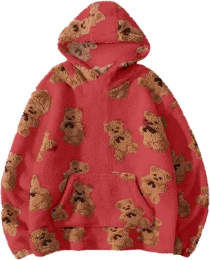 Hoodies For Teen Girls Oversized Sherpa Hoodie Women Fuzzy Fleece Hooded Sweatshirt Cute Teddy Bear Print Pullover Tops